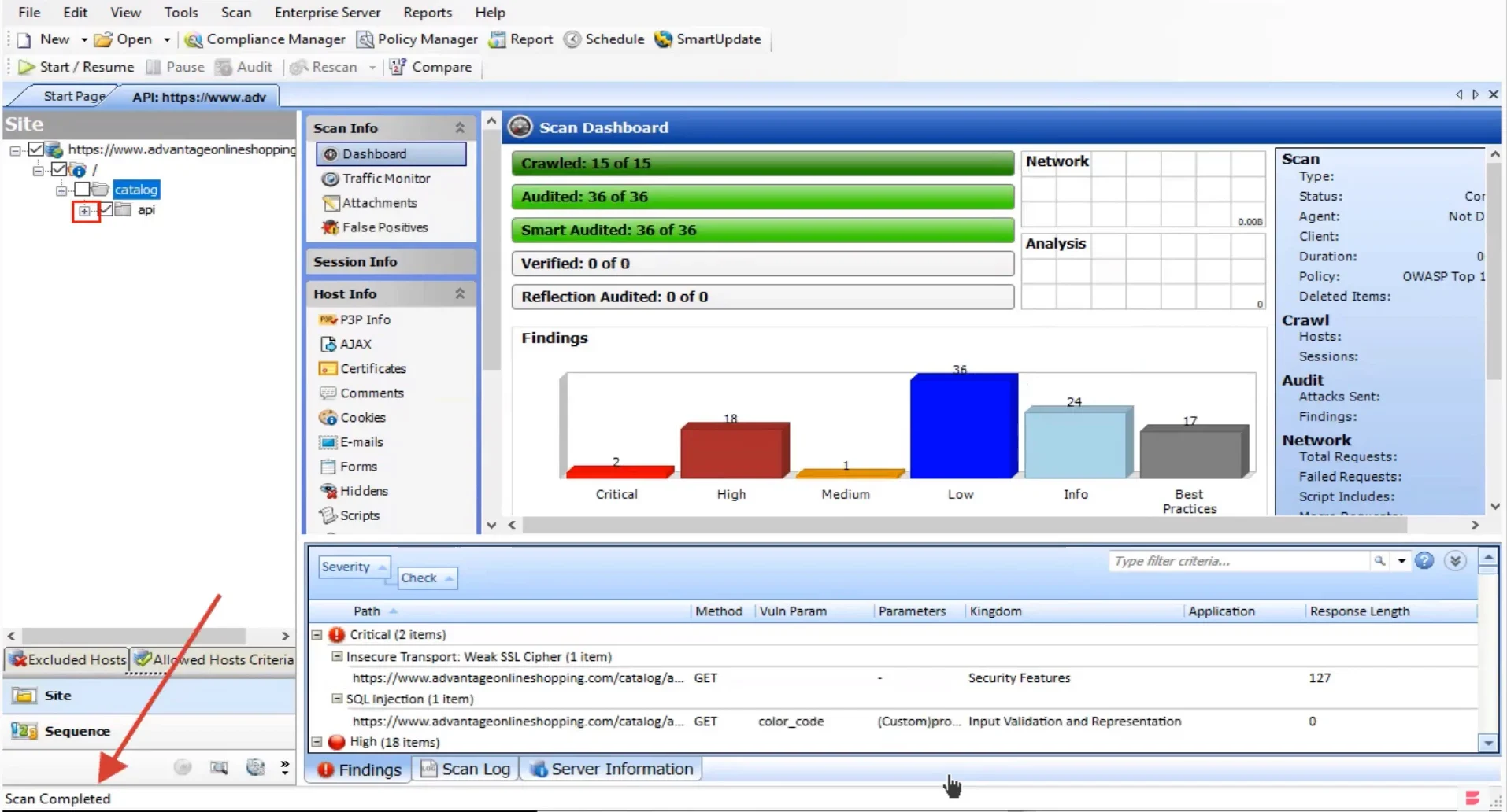 Fortify API scan screenshot